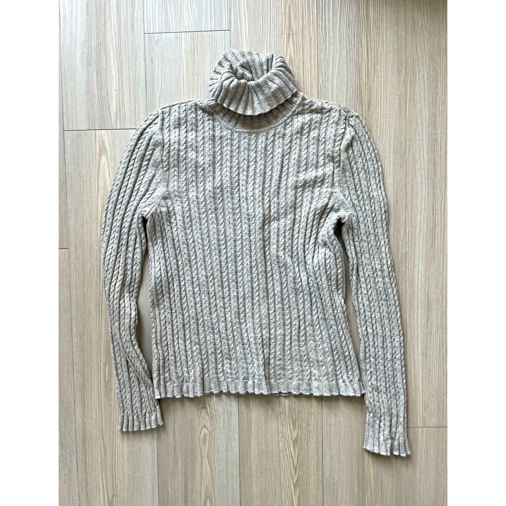 Sigrid Olsen Women's Gray Cable Knit Turtleneck Silk Blend Sweater Sz PM 90s